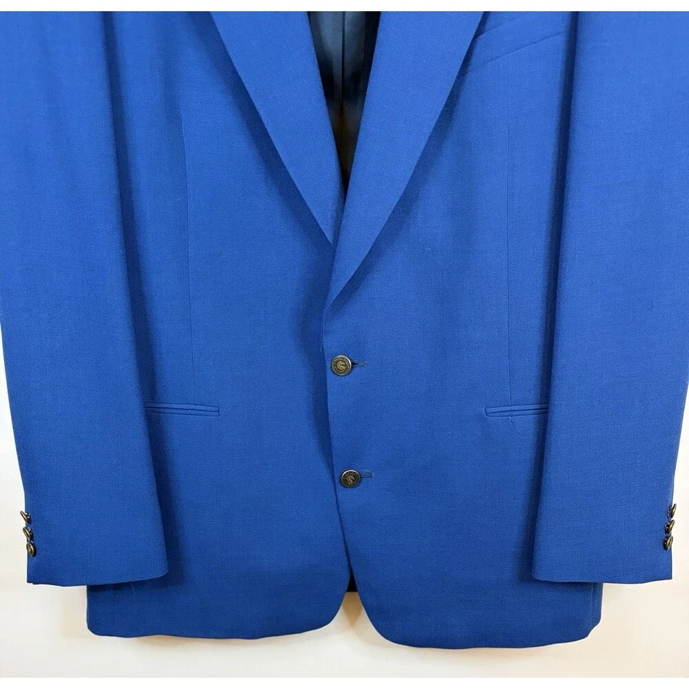 VTG PIERRE CARDIN Blazer Men 44 Royal Blue Single Breasted 2 Button Gold Accent